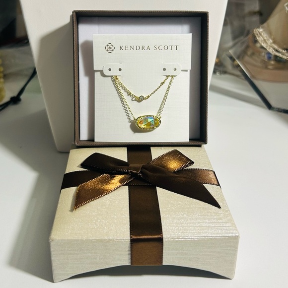 Kendra Scott Elisa Gold Necklace Dichroic Glass Pendant Iridescent + BONUS - Picture 5 of 12